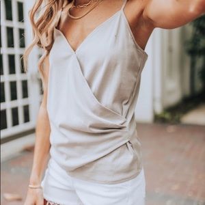 SOLD!!! NWT Lauren Kay Sims Faux Wrap Tank Taupe MEDIUM